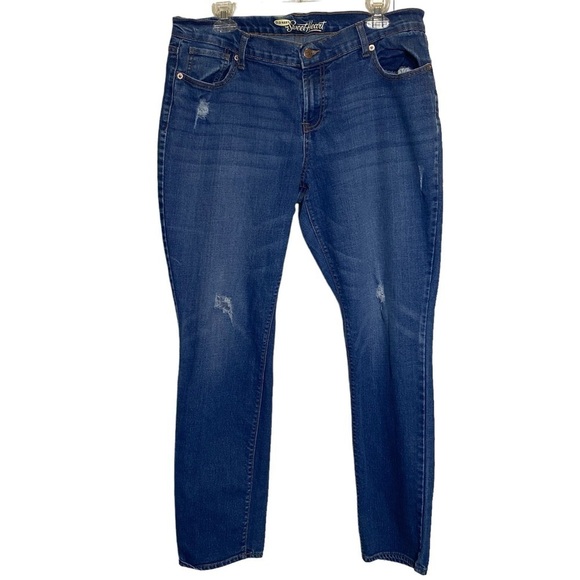 Old Navy the Sweetheart Women’s 14 Straight /slim  leg distressed 5 pocket jeans - Picture 1 of 7